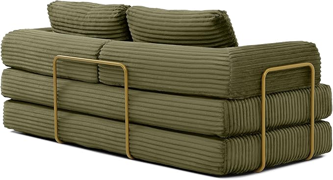 80 Convertible Sofa Bed Modern Corduroy Sleeper Sofa Folding Floor Couch with Golden Fixed-Shape Frame Green Boneless Loveseat Sofas Bed for Living Room Bedroom No Assembly Needed