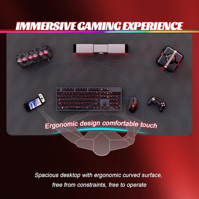 HLDIRECT 40 Inch Gaming Desk Small Computer Gaming Desk Table with Cable Management Ergonomic A Shape Modern Carbon Fiber Gamer Table Pc Workstation Home Office Desks for Small Space Black