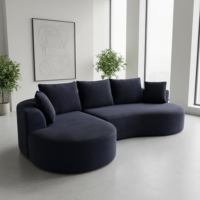 ERYE Oversized Curved Tight Backrest Sofa Floor Boneless Modular Foam Sofa Couch with Left Facing Chaise Lounge and 5 Pillows Corduroy Upholstered No Assembly Required