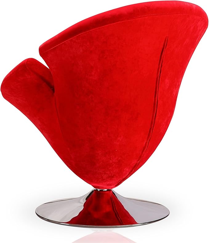 Manhattan Comfort Tulip Swivel Accent Chair Set of 2 with 360° Turn Modern Flower Inspired Design Soft Velvet Upholstery Polished Chrome Base No Assembly Required 300 Lbs Capacity Red