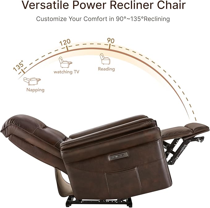 Power Recliner Chair with Adjustable Headrest and Footrest Dual Motor Leather Reclining Chair with USB/Type-C Charging Zero Gravity Modern Electric Recliner for Adults Living Room Bedroom