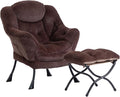 HollyHOME Lazy Chair with Foldable Ottoman Accent Comfy Lounge Armchair and Folding Footrest Stool Leisure Sofa Reading Chair and Footstool for Living Room Bedroom DormFaux Fur Dark Coffee