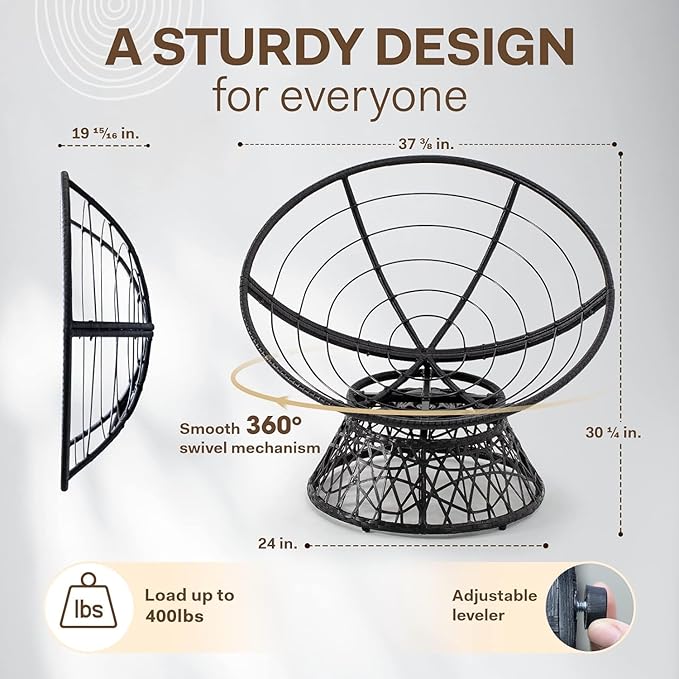 Bme 40 Ergonomic Wicker Papasan Chair with Soft Thick Cushion &amp Frame 360° Swivel Circle Reading Comfy Chair for Living Room Bedroom