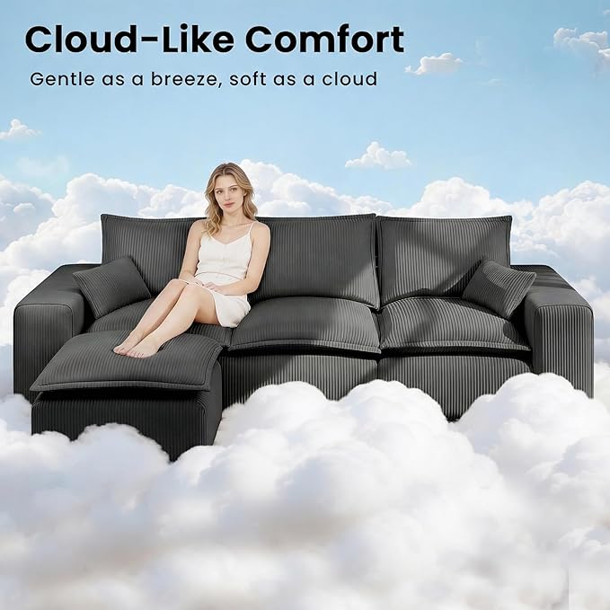 107 Cloud Modular Sectional Sofa for Living Room with Ottoman &amp L-Shaped Chaise No Assembly Required Deep Seat Couch in a Box.