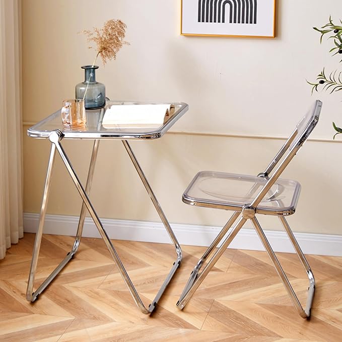Clear Acrylic Foldable Table Small Folding Table for Snack Dinner on Couch Desk for Home