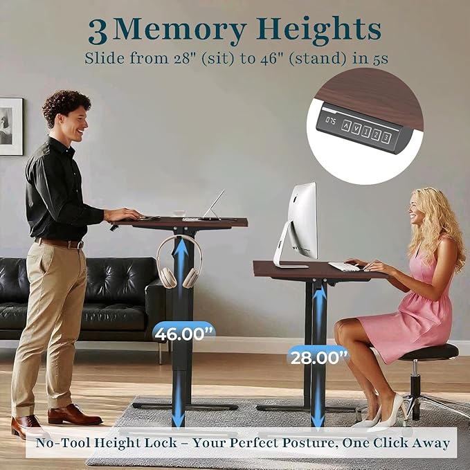 NSY Audio Electric Standing Desk 55x24 Inches - Height Adjustable Whisper Quiet Motor Walnut Top &amp Black Frame for Home Office Gaming Focused Work Black