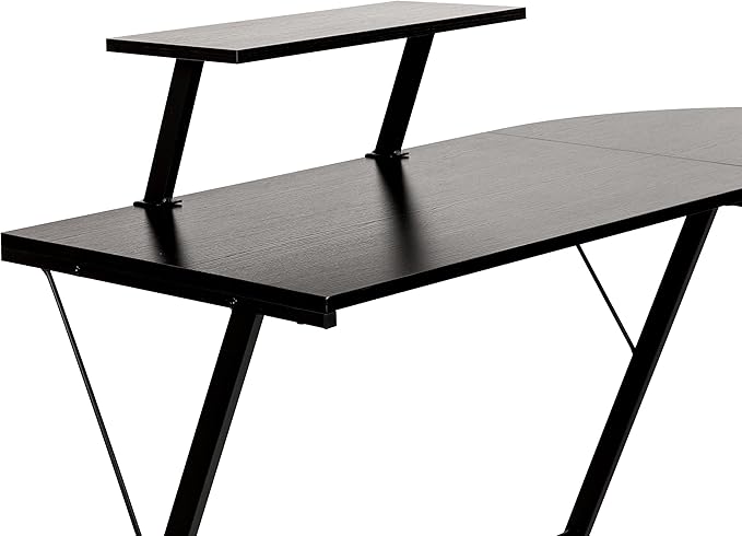 EMMA + OLIVER Home Office Desk - Black L-Shaped Computer Desk Gaming Desk Home Office Desk