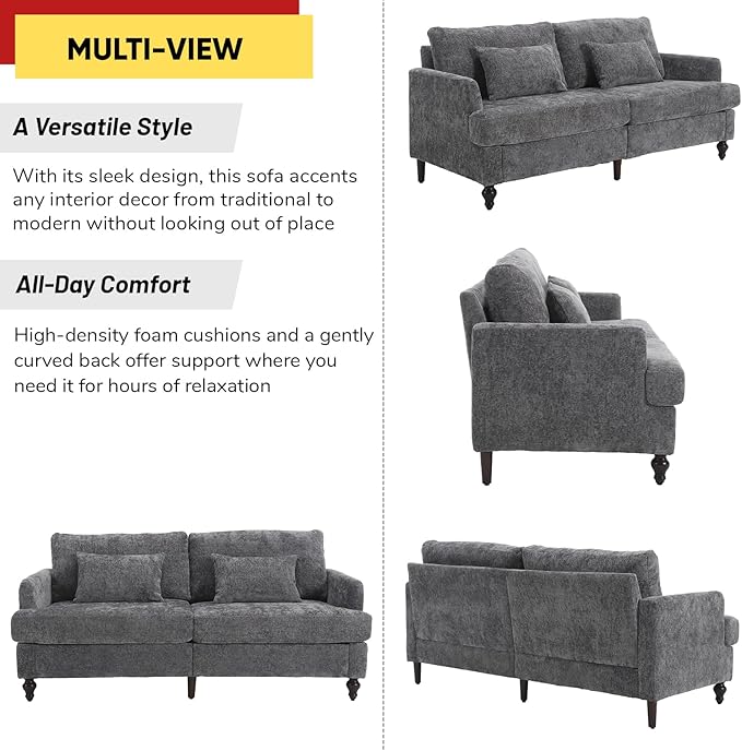 JOYBASE 70 inch Loveseat Sofa Mid-Century Modern Love Seat Couch with Wood Legs Upholstered Comfy Sofa for Living Room Apartment Office Bedroom (Grey Chenille)