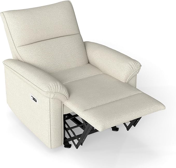 KEIKI Wall Hugger Recliner Chair Zero Wall Electric Recliner Chairs with USB Port Electric Recliner for Living Room Fabric Reclining Armchair for Small Space Beige
