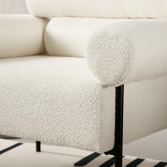 White Boucle Accent Chair Armchair Modern Accent Chair Oversized Leisure Reading Arm Chair Single Sofa for Living Room
