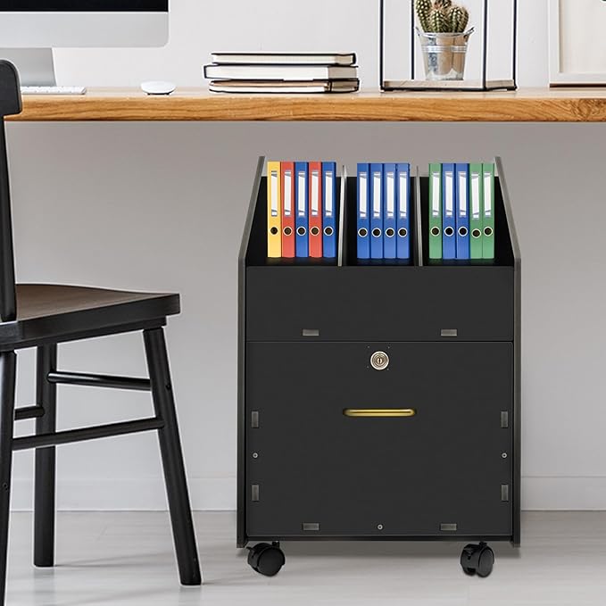 LOYALHEARTDY Mobile PVC File Cabinet with Lock Under Desk Rolling File Cabinets for Home Office Classrooms (Black)