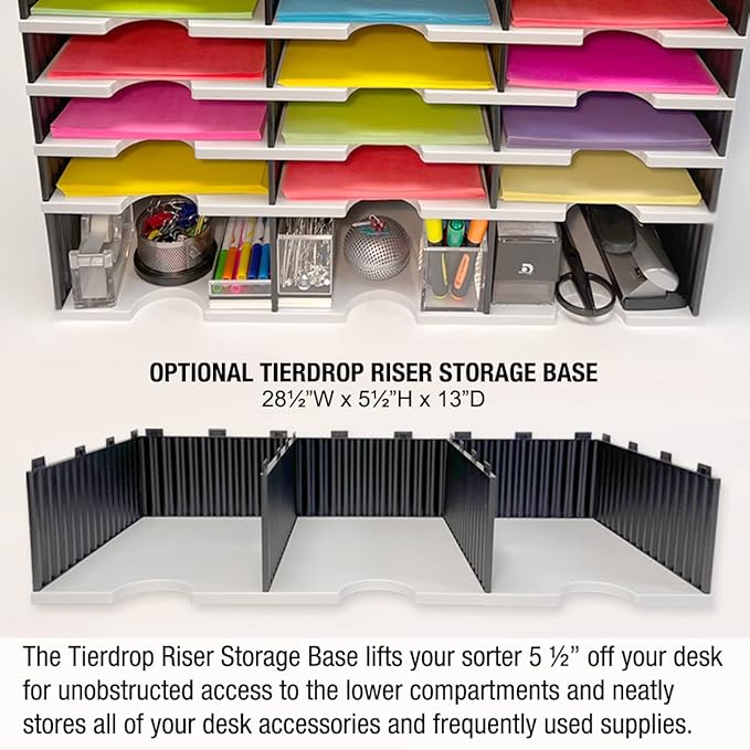 Ultimate Office TierDrop Desktop Organizer Document Forms Mail and Classroom Sorter with Optional Add-On Tiers for Easy Expansion (Gray w/Black 6-Compartment Unit)