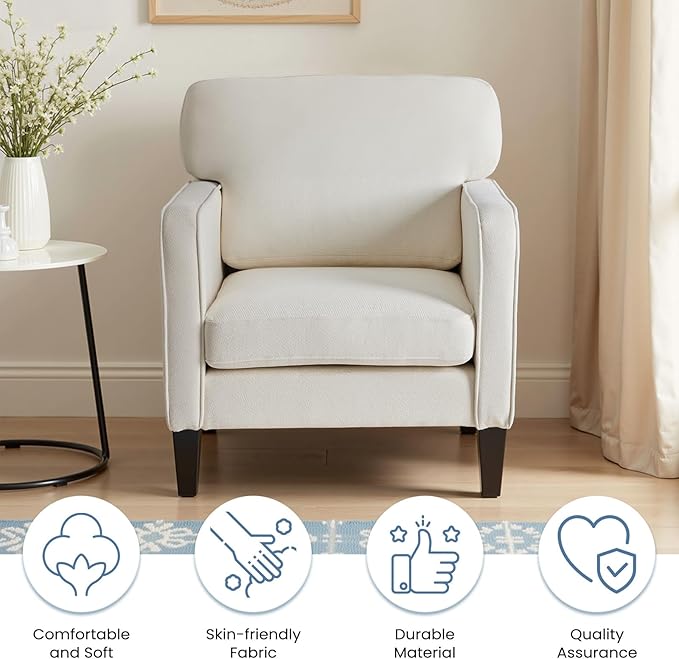 DUMOS Modern Accent Chairs for Living Room Set of 2 Corner Chairs for Adults Reading Chair with Armrest and Backrest Comfy Lounge Chairs for Bedroom Waiting Room and Reception RoomCream White
