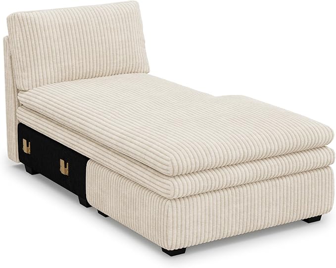 Belffin Chaise Module for Large Modular Sectional Sofa Upholstered Right-Facing Chaise Part for Plush Corduroy Sectional Couches for Living Room Apartment Beige