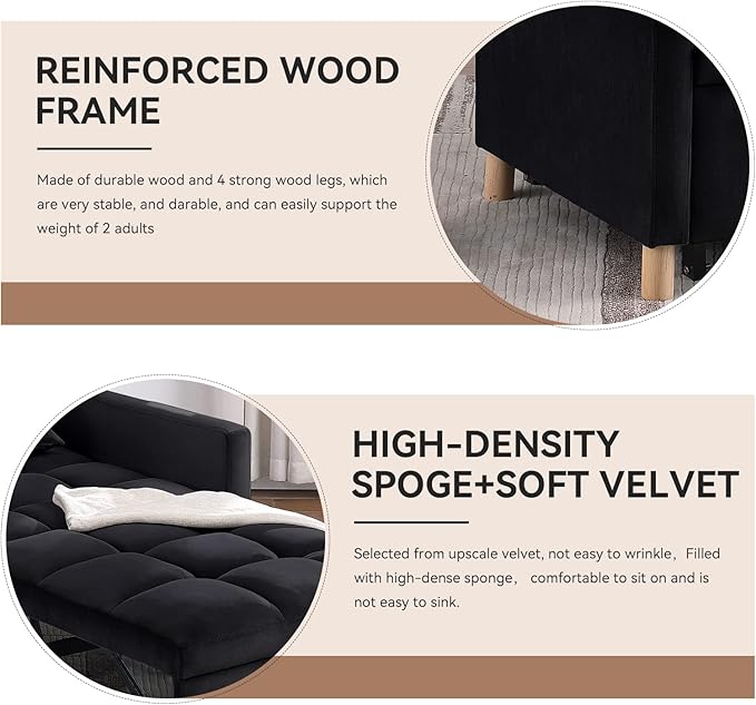 Convertible Sleeper Sofa Chair Bed3-in-1 Sleeper Chair Bed with PillowPull Out Single Armchair Sofa Bed with Adjustable Backrest Multi-Functiona Lounge Chair for Living Room (Black)