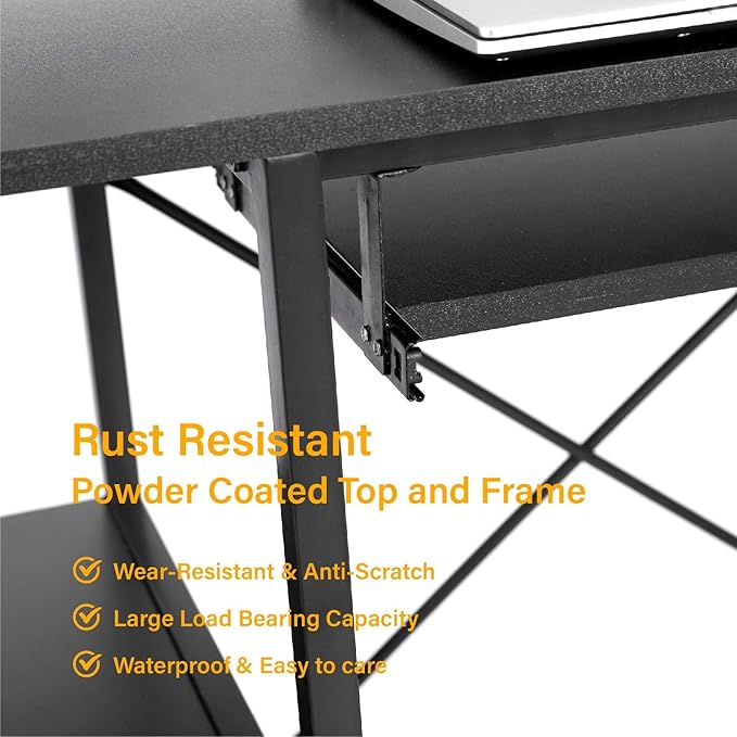 MAISON ARTS Black Computer Desk with Hutch Storage Shelves &amp Keyboard Tray Home Office Writting Large Desk Study Modern PC Table for Bedroom Work Gaming