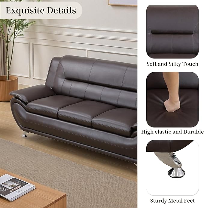 Modern Sofa and Loveseat Set Faux Leather 3 Seater Sofa 2 Seater Loveseat Button Tufted Seat Cushion Sectional Couches Living Room Furniture SetsBrown