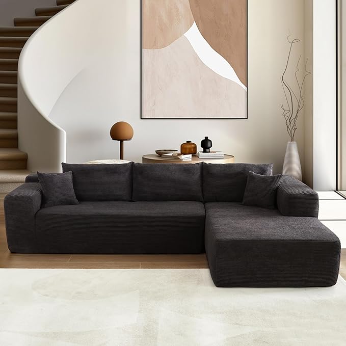 106 Cloud Sectional Couches for Living RoomL Shaped Boneless Couch with Comfy ChaiseModular Sofa with Deep Seat No Assembly RequiredBlack