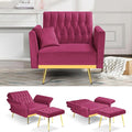 Velvet Accent Chair with Adjustable Backrest and Armrests Single Recliner Armchair with Ottoman and Golden Mental Legs for Living Room Bedroom and Waiting Room Fuchsia