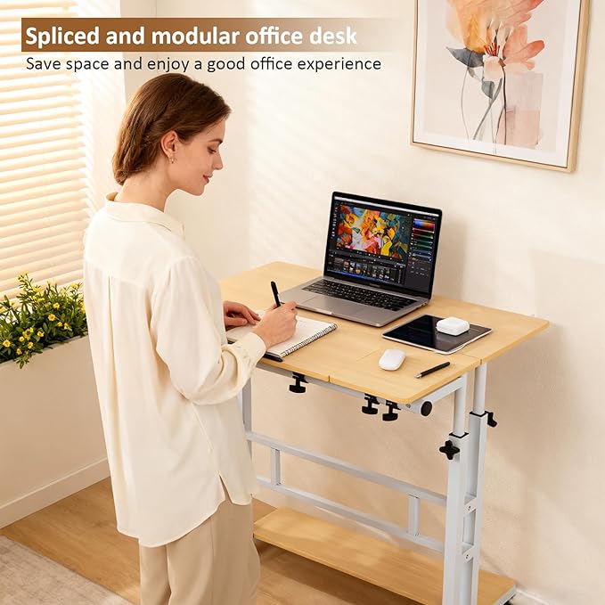 FAHKNS Small Standing Desk Adjustable Height Portable Standing Desk with Wheels Mobile Stand Up Desk for Home Reading Desk and Office Work