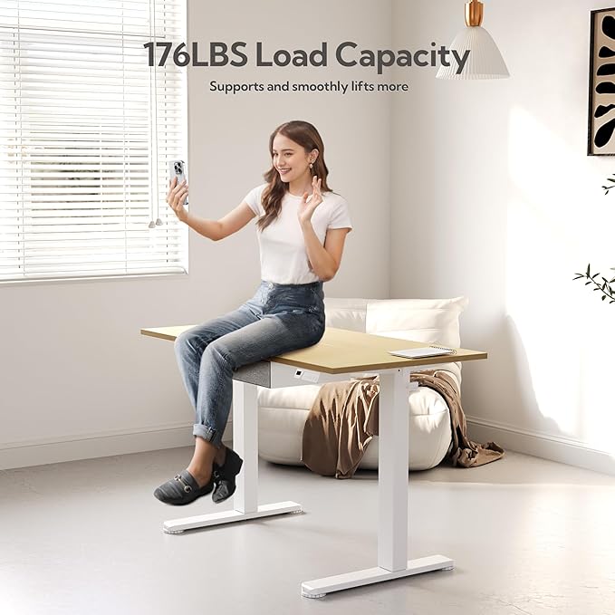 Seang Standing Desk with Drawer 40 x 24 Height Adjustable Stand Up Desk 3 Memory Height Settings with Cable Grommets &amp Storage Hooks Ideal for Home &amp Office Nature