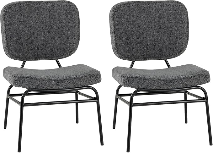 Giantex Modern Armless Accent Chair Set of 2 Sherpa Reading Chair w/Sponge Padding Adjustable Foot Pads &amp Metal Frame Upholstered Side Chair for Living Room Bedroom &amp Reading Room Grey