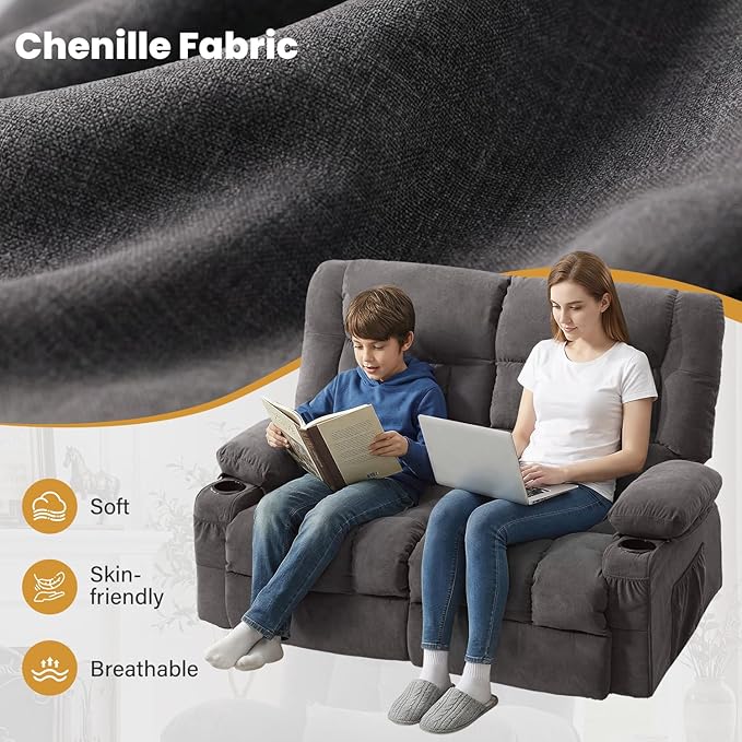 BOSMILLER Reclining Loveseat with Cup Holders for Living Room 2 Seat Manual Loveseat Recliner with Side Pocket | Loveseat recliner