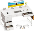 ODK Computer Desk with 6 Drawers 48 Inch Office Desk with Storage Reversible Desk with Headphone Hook for Home Office Work Study Table Vanity for Bedroom White
