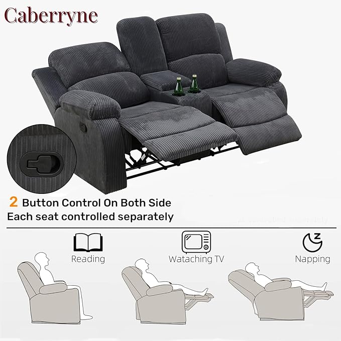 Recliner LoveseatFabric Reclining Sofa Set with Double Recliners for Living Room SetDark Gray Loveseat with Storage/Cup Holders for Living Room/Theater Seating/Rv Seating(2 Seater Couch)