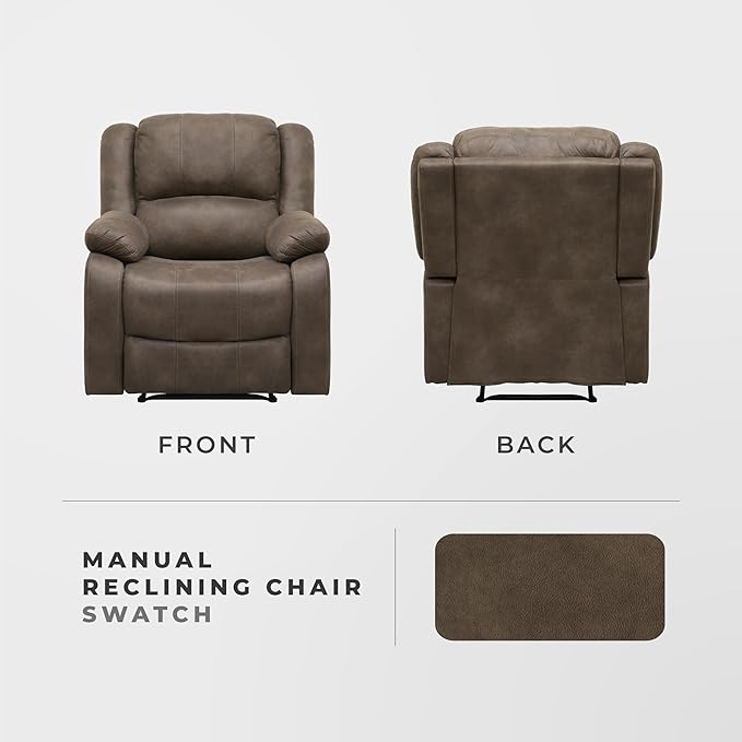 Lexicon Manual Recliner Sofa Chair Home Theater Seating Wall Hugger Manual Reclining Nursery Chair for Bedroom/Living Room/Office/Apartment Brown Polished Microfiber