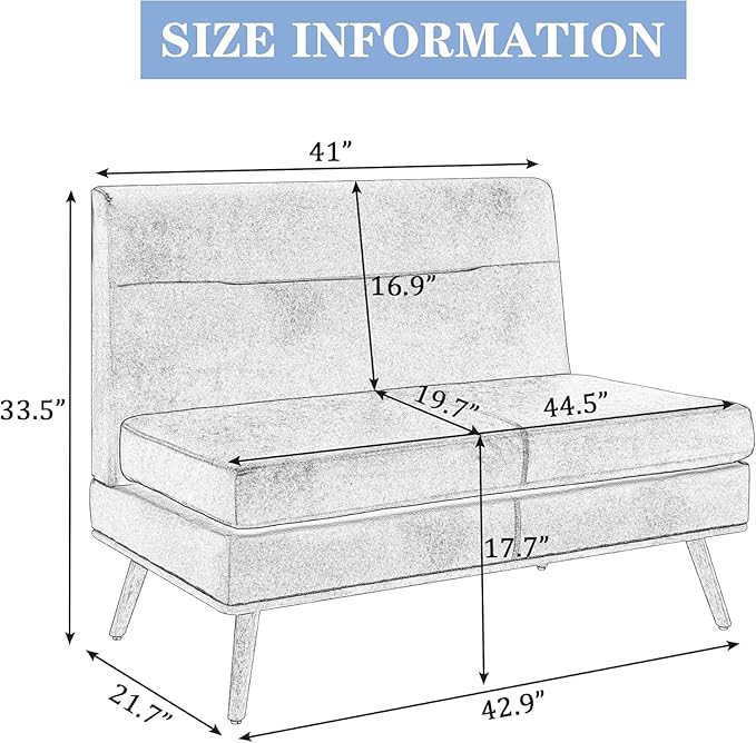Aklaus Upholstered Small loveseatFaux Leather Modern Mini Sofa Couch Love Seat Armless Settee Bench with Back for Living Room Bedroom Office Small Space Entryway Grey