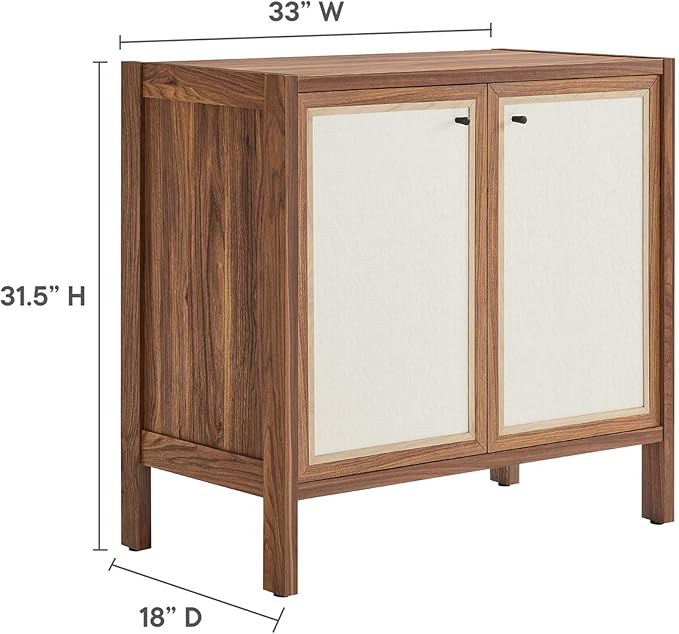 Modway Capri 33 Inch Sideboard Walnut Hallway or Entryway Storage Cabinet with Doors Mid-Century Modern Buffet Table or Credenza for Living or Dining Room