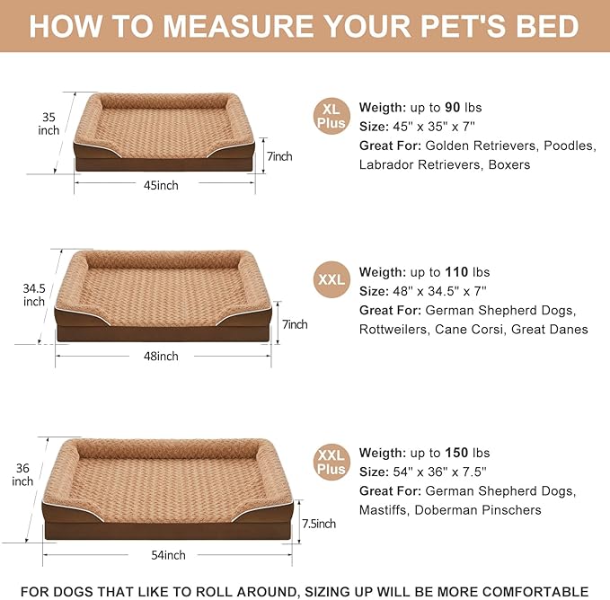 WNPETHOME Dog Beds for Large Sized Dogs Washable Orthopedic Dog Couch Sofa Bed with Waterproof Lining &amp Non-Skid Bottom for Pet Sleeping