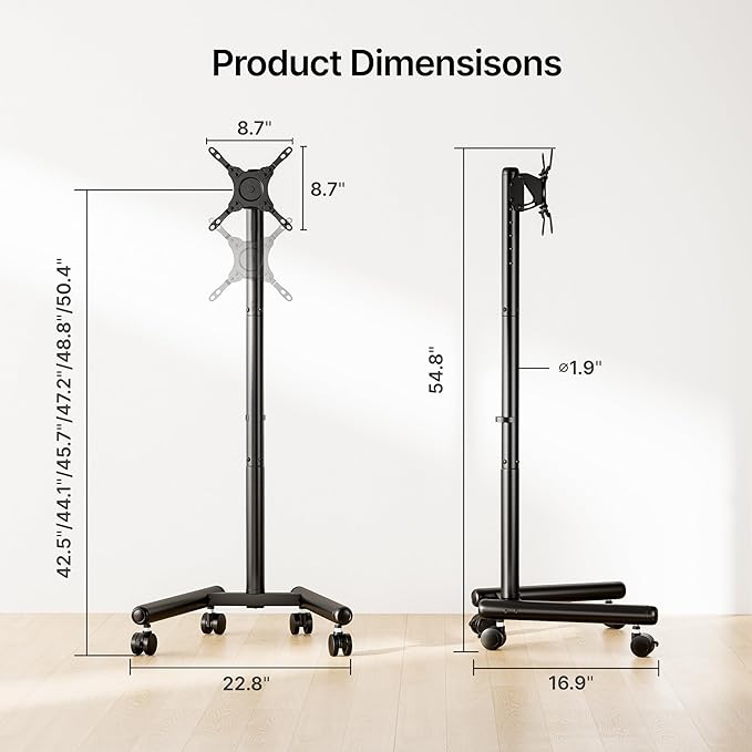 2026 Upgraded Mobile TV Stand for 13-50 TVs Rotating Rolling TV Stand with 30° Tilting Hold up to 55lbs Height Adjustable Mobile TV Cart for Home Office Max VESA 200x200mm