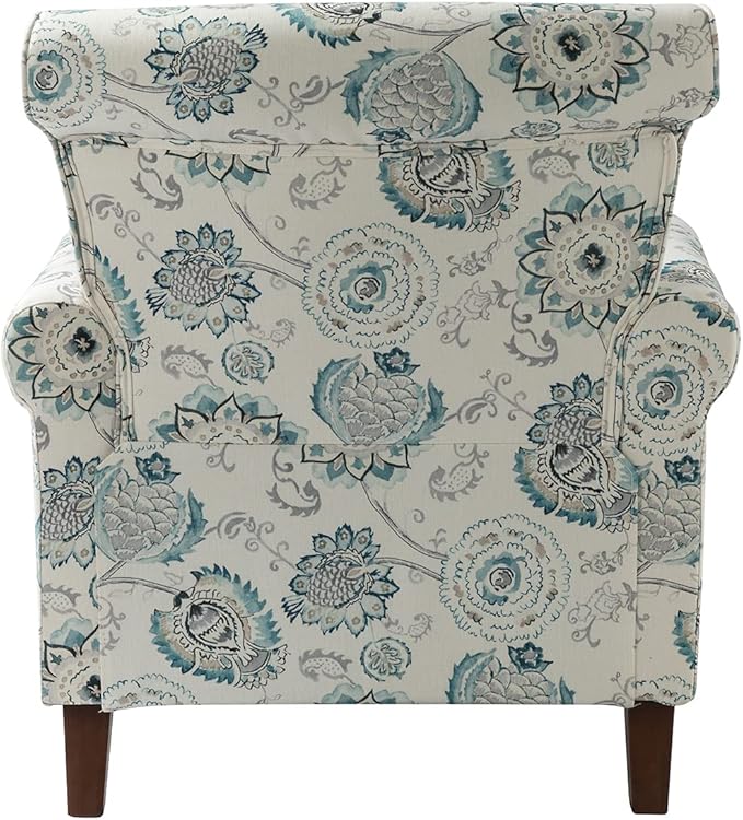 Wingback Accent Chair with Wood Legs Modern Comfy Upholstered Armchair with Removable Cushion and Nailhead Trim Floral Pattern Single Sofa Reading Chair for Living Room Bedroom