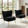 DUOMAY Modern Accent Chair Set of 2 Velvet Slipper Chair with Gold Legs Wingback Side Chair for Living Room Bedroom Entryway Small Corner Chair for Space Saving Black