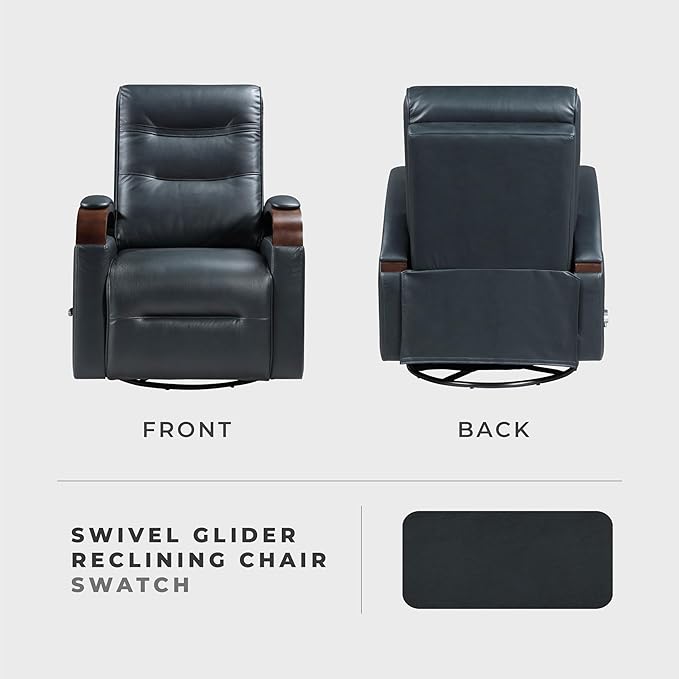 Lexicon 360 Degree Swivel Glider Reclining Chair Breathable Faux Leather Manual Recliner Comfy Nursery Glider Recliner Swivel Reclining Chair for Living Room/Office/Bedroom/Apartment Dark Blue