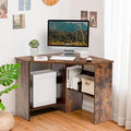 Tangkula Corner Desk 90 Degrees Triangle Computer Desk for Small Space Bedroom Makeup Vanity Desk with Storage Shelves &amp CPU Stand Space Saving