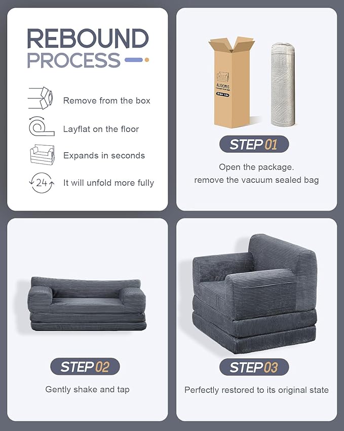 Boneless Couch Sofa Bed Convertible Sleeper Chair with One-Piece High-Density Foam (No Lumps) Foldable Floor Mattress for Adults Guest Gaming Non-Slip Side Pockets 84x35 No Assembly
