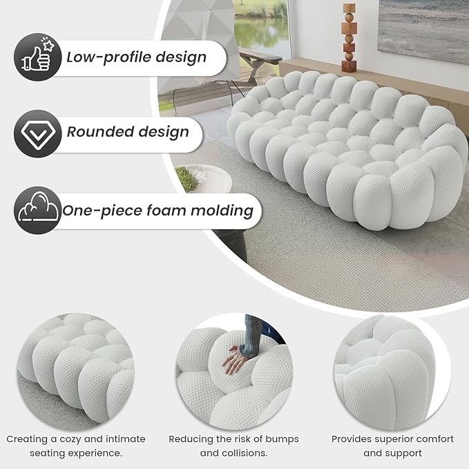 WJShome Modern Deep Seats Bubble Sofa Couches for Living Room No Assembly 48.4 ‘’ Small Couch with 42.5 Big OttomanComfy Sponge Floor Sofas Chair for BedroomLight Grey