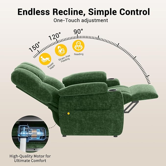 Amada Power Recliner Chair for Adults Infinite Adjustable Chenille Electric Recliner with Cup Holder Remote USB Port &amp Side Pockets Thick Seat Cushion Reclining Chair for Living Room &amp Be