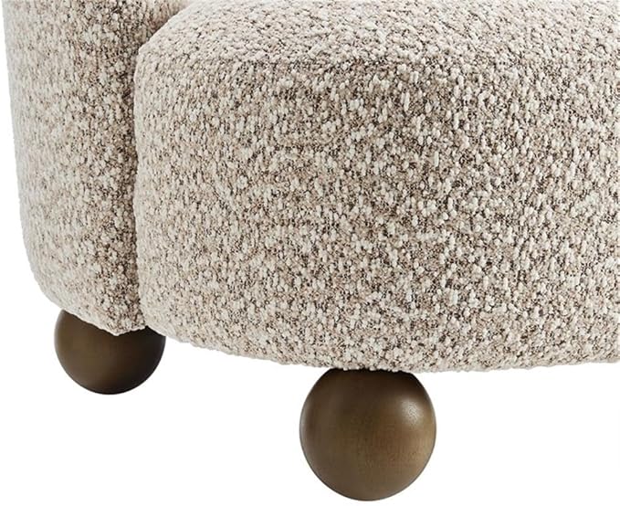 Pemberly Row Boucle Upholstered Accent Chair Coral Fabric Walnut Wood Feet Dense Foam Padding Sinuous Spring Support Low-Profile Barrel Design Mid-Century Style for Living Room or Bedroom