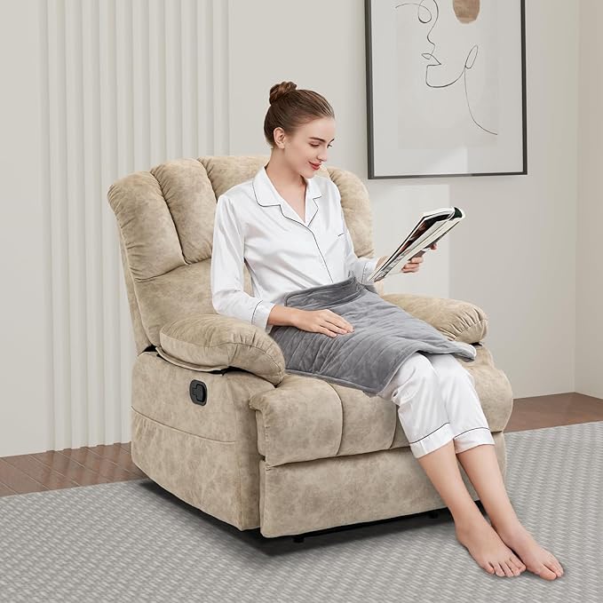Large Lazy Recliner Chair for Adult Comfortable Manual Single Recliner Sofa Oversized Reclining Chair Upholstered Soft Fabric Living Room Recliner Sofa Chair for Living Room Bedroom (Beige)