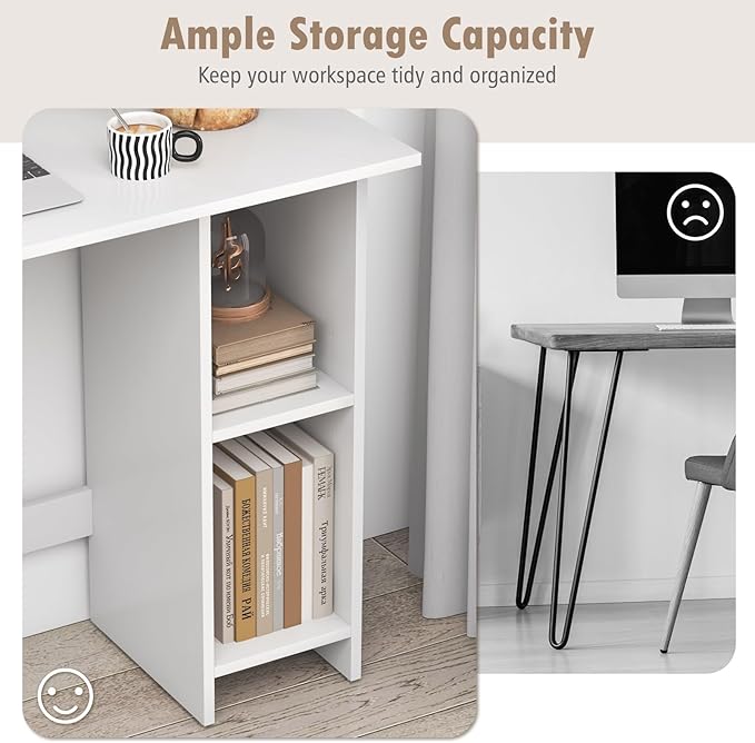 COSTWAY 31.5” Space Saving White Writing Desk Modern Home Office Computer Workstation with Adjustable Shelf Compact PC Table with Storage for Small Spaces/Bedroom/Dorm Rooms