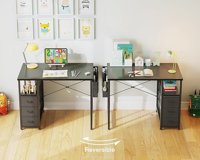 AODK 32-Inch Small Computer Desk with Fabric Drawers Kids Girls Teen Study Writing Desk for Bedroom Home Office Desk for Small Space Black