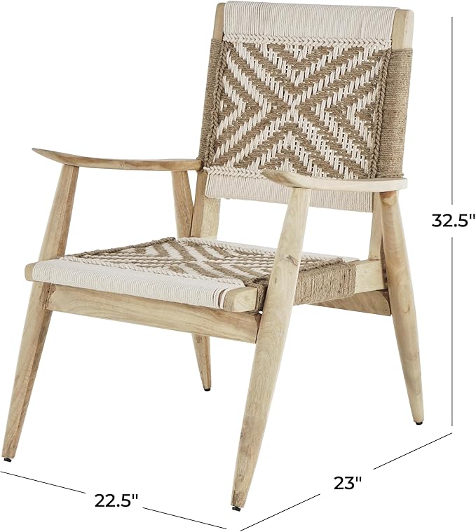 Deco 79 Jute Rope Handmade Living Room Accent Chair Side Chair with Brown Mango Wood Frame Corner Chair 23 x 23 x 33 White