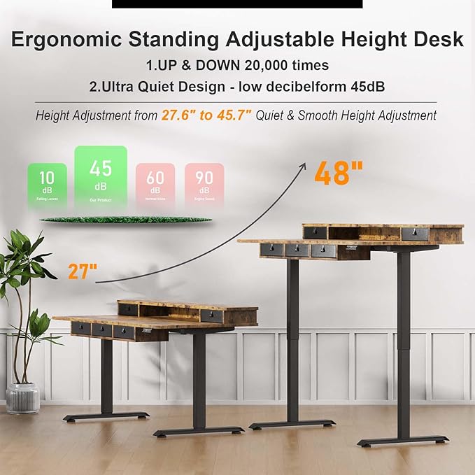 Ywin Electric Standing Desk with 5 Drawers 63x30 Inch Extra Wide Height Adjustable Sit Stand Up Desk with Storage Support 290lbs Ergonomic Rising Table with Wheels for Home Office