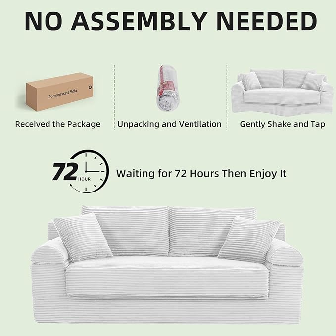 Folding Convertible Sofa Bed 78 Inch Corduroy Boneless Cloud Couch Futon Compressed Pull Out Loveseat Sleeper Bed Foldable Floor Mattress Sofa for Living Room Bedroom Grey White