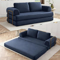 80” Convertible Sleeper Sofa Bed High Back Plush Corduroy Boneless Futon Loveseat with Pull Out Bed Fixed-Shape Folding Floor Mattress Couch No Assembly Required (Blue)