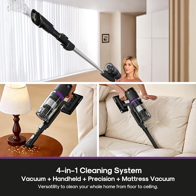EurekaCordless Vacuum - 50 Min Runtime for Large Homes 5.5 lbs Lightweight Ideal for Pet Hair &amp Allergies on Hardwood &amp Carpet ReactiClean 410